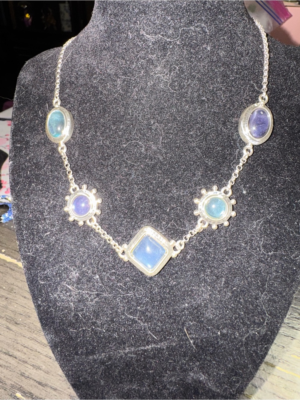 Brighton Silver Blue & Purple Gemstone Station Necklace
